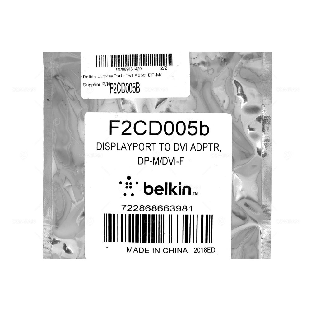 F2CD005B  BELKIN F2CD005B DISPLAYPORT TO DVI VIDEO CABLE ADAPTER